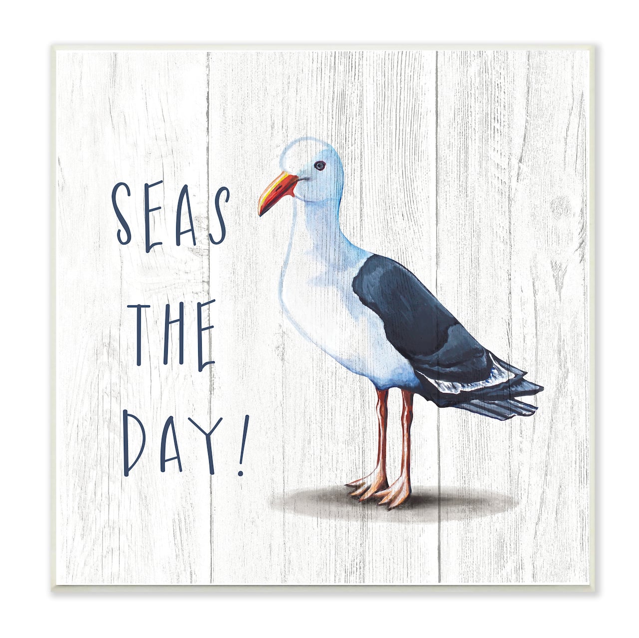 Stupell Industries Seas the Day Sentiment Rustic Nautical Seagull Bird,12" x 12"